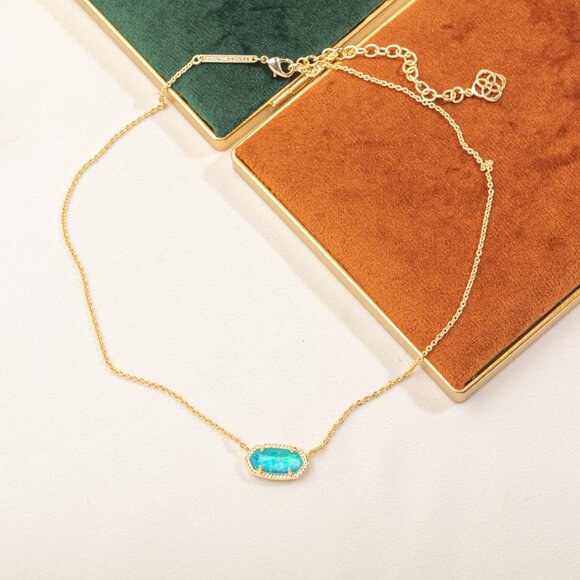 Kendra Scott Gold Elisa Aqua Kyocera Opal Necklace - Picture 2 of 3